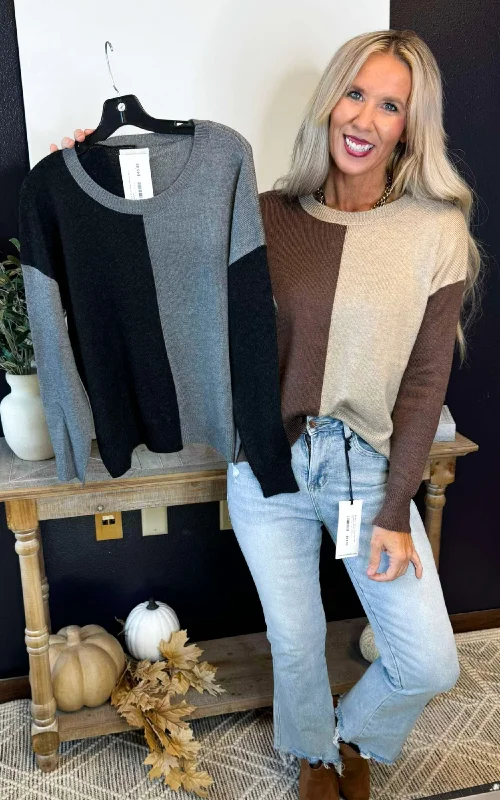 Color Block Basic Round Neck Sweater