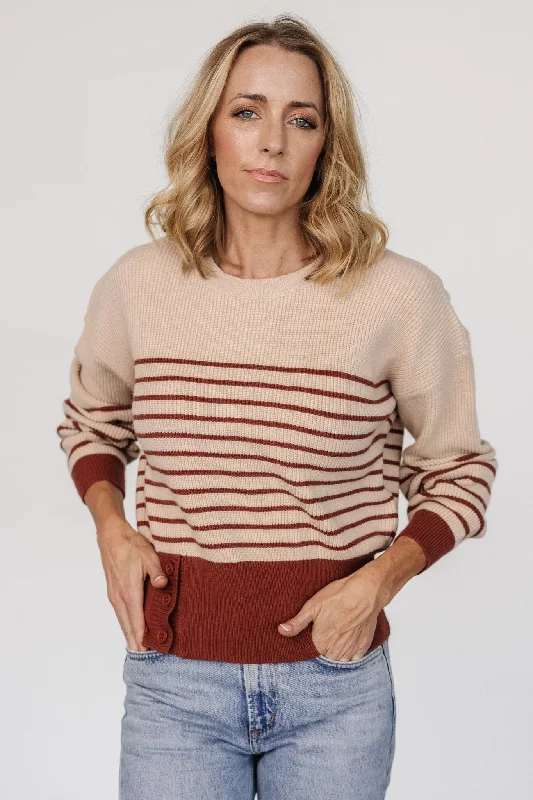 Miles Striped Sweater | Taupe + Marsala