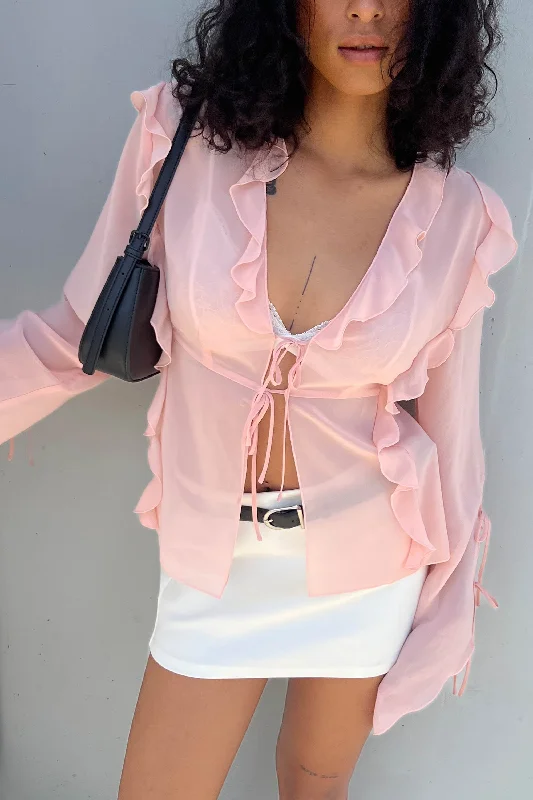 CHIFFON RUFFLED BLOUSE WITH TIES