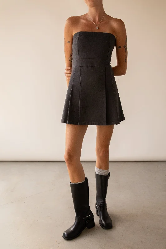 TWILL TUBE PLEATED MINI DRESS