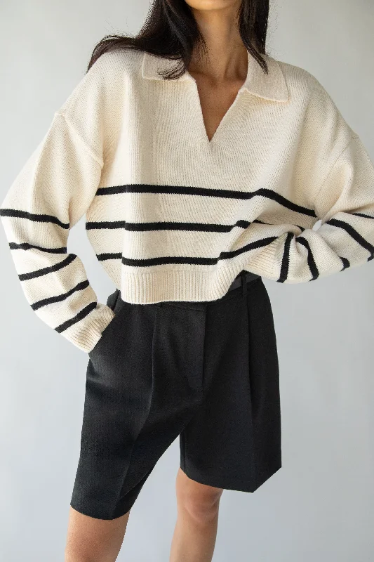 COLLARED STRIPE SWEATER