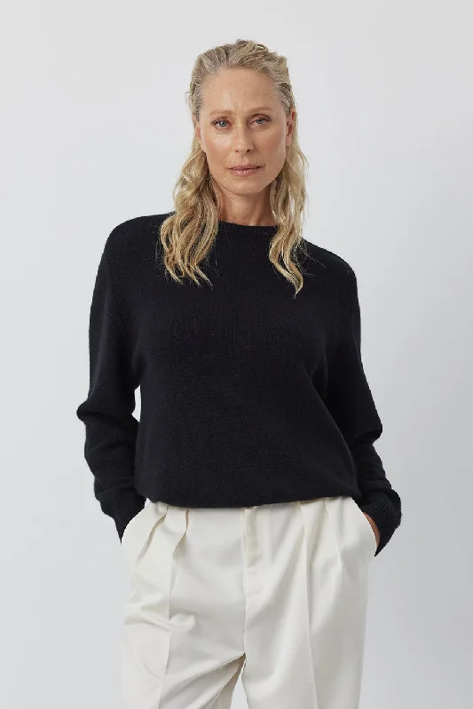 Cashmere Boyfriend Saddle Sweater - Black