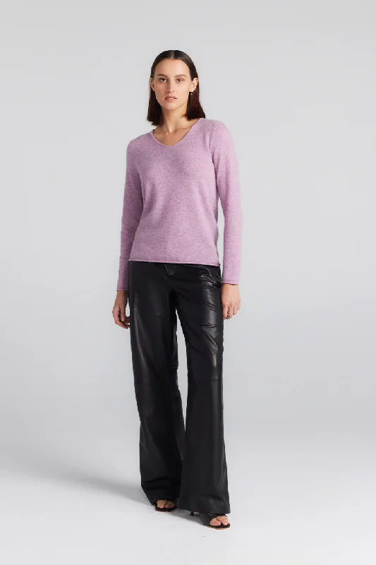 Essential Cashmere V Sweater - Lilac Melange