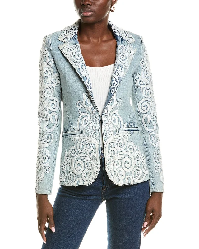 Alice + Olivia Macey Embroidered Denim Blazer