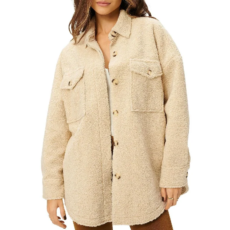 Good American Womens Faux Shearling Midi Teddy Coat