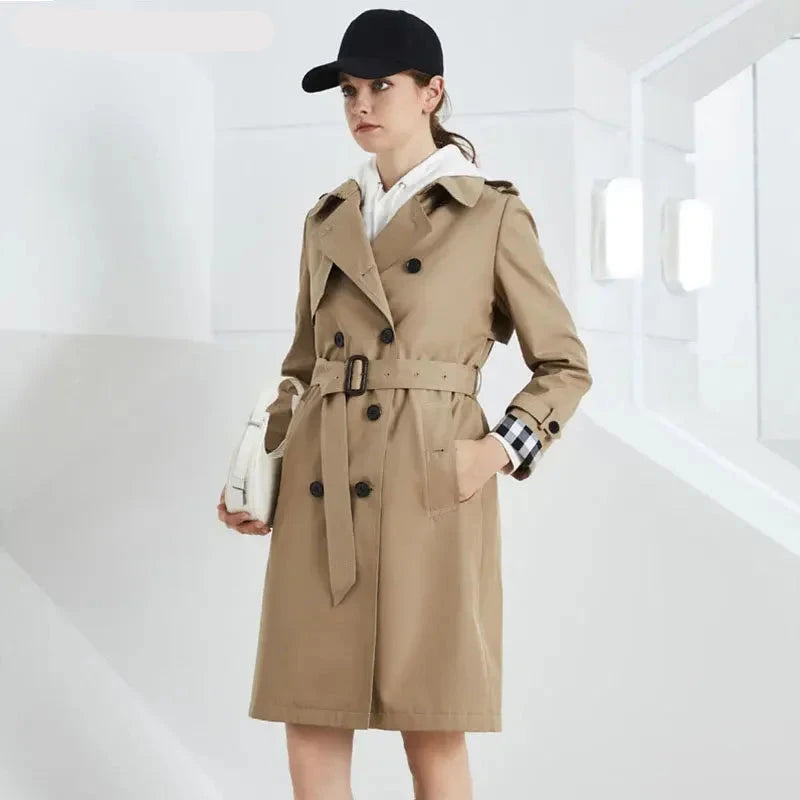 2024 Women's Classic Slim Double-Breasted Belted Trench Coat – High-End, Long Casual Office Windbreaker