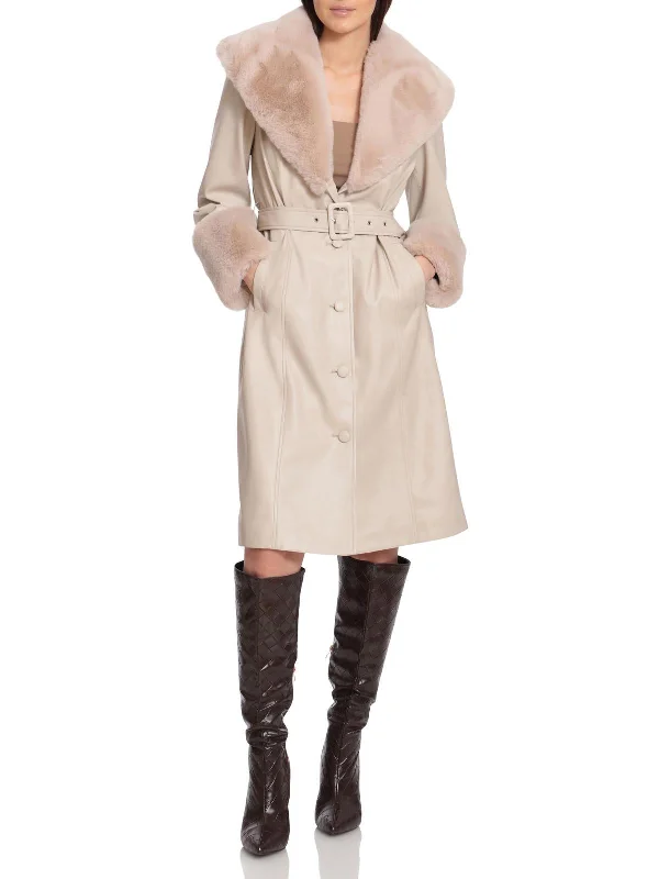 Womens Faux Leather Midi Long Coat