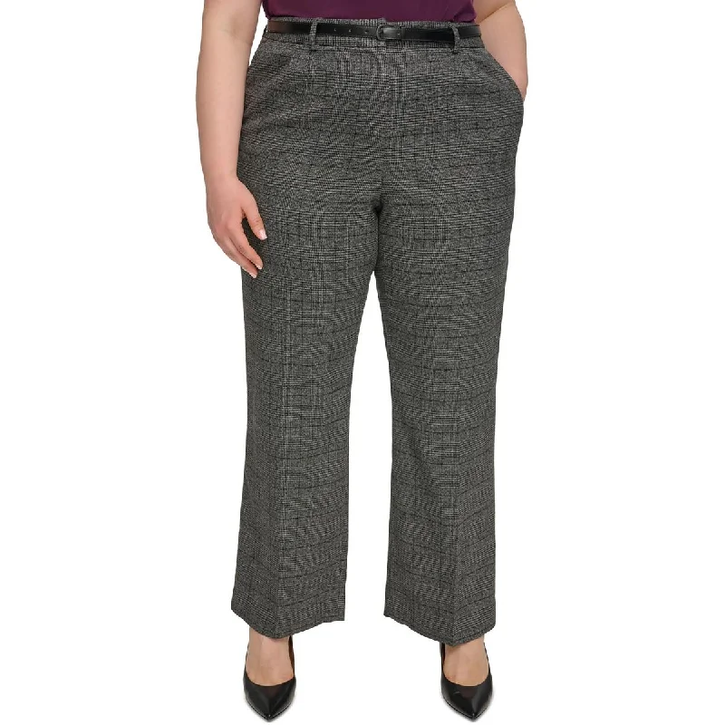 Calvin Klein Womens Plus Plaid  Trouser Pants