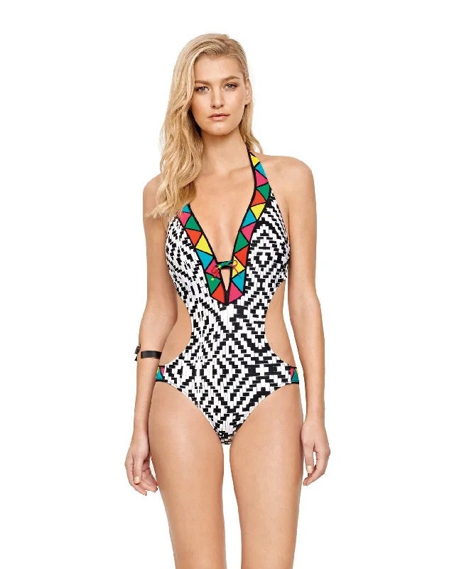 Gottex Mozambique Plunge Neck Cut Out One Piece Swimsuit