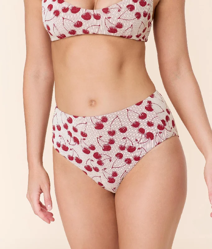 The High Rise Bikini Bottom - Cherry Jacquard - Cherries