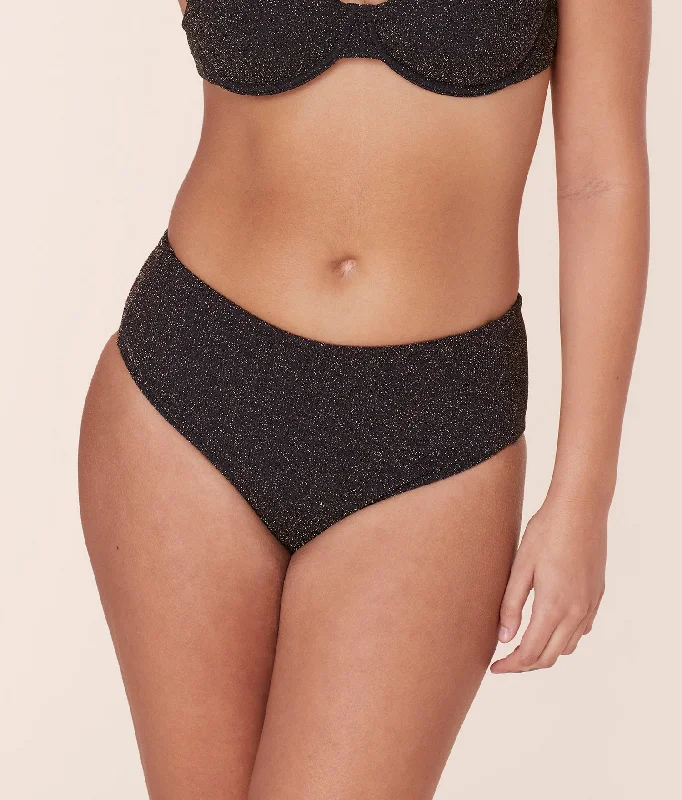 The High Rise Bikini Bottom - Lurex Rib - Black