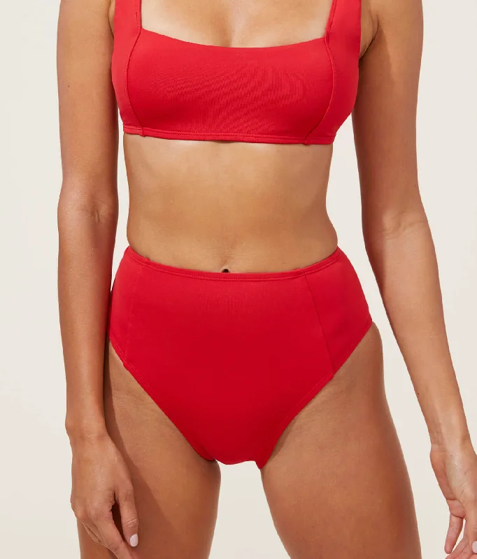 The High Waisted Cheeky Bottom - Eco Nylon - Cherry Red