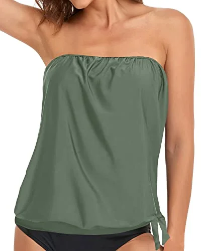 Bandeau Swimwear Tops for Women Strapless Blouson Tankini Top