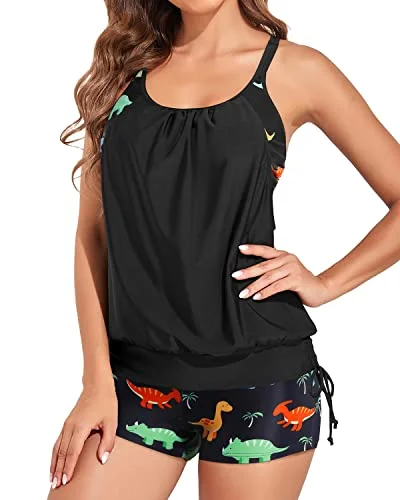 Blouson Tankini Swimsuit for Women Two Piece Tummy Control Bathing Suits