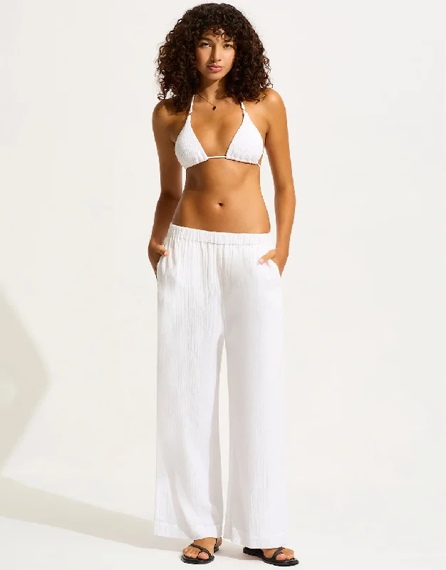 Crinkle Twill Beach Pant - White