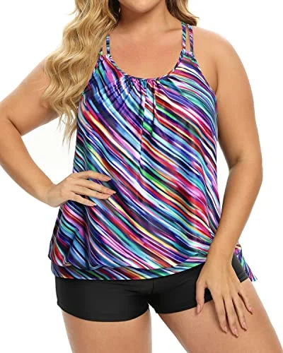 Flattering Two Piece Bathing Suits Plus Size Blouson Tankini with Tummy Control