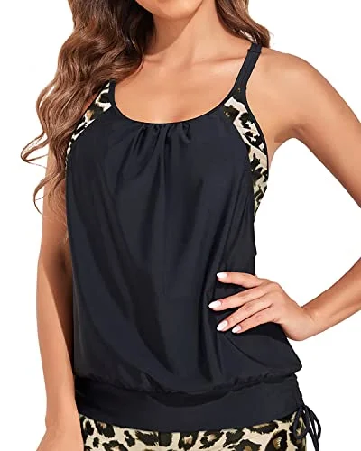 Loose And Long Tankini Tops For Women Tankini Bathing Suit Tops For Women-Black Leopard