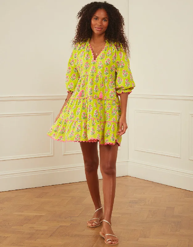 Luna Mini Dress - Lime Tulip