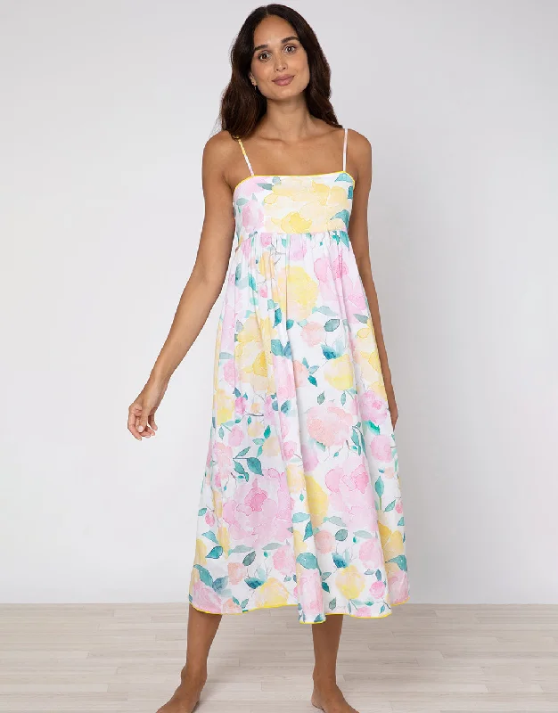 Peony Tie Back Midi Dress - Lemon