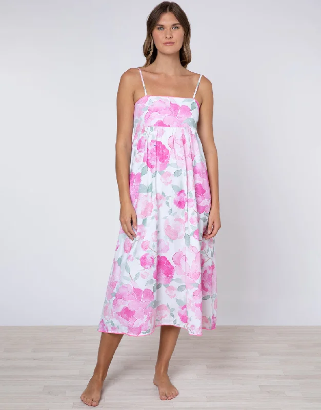 Peony Tie Back Midi Dress - Pink