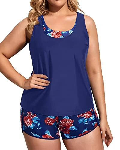 Plus Size Athletic Tankini Swimsuits Women's 3 Piece Bathing Suits with Boy Shorts