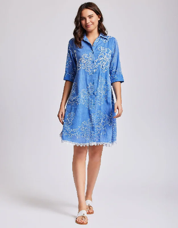 Romina 3/4 Sleeve Shirt Dress - Capri Blue