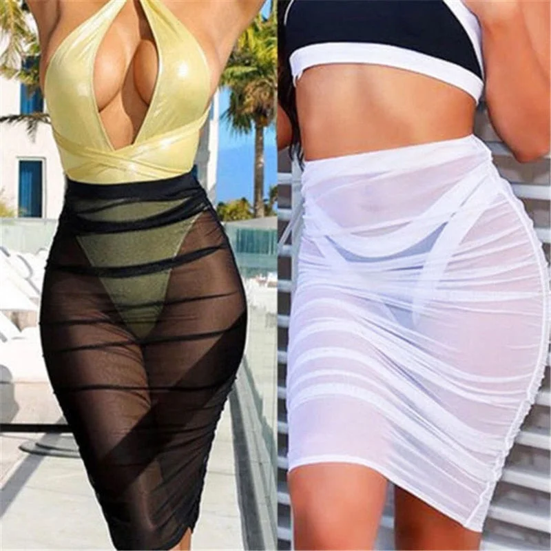 Tidal Wave See Through Cover Up Pencil Skirt