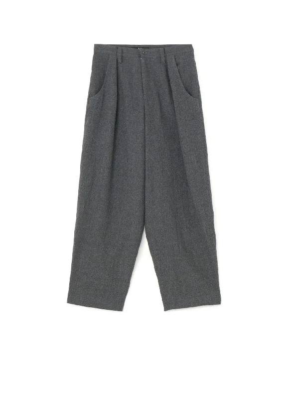 SHRUNKEN WOOL SERGE SINGLE PLEATED WIDE LEG PANTS