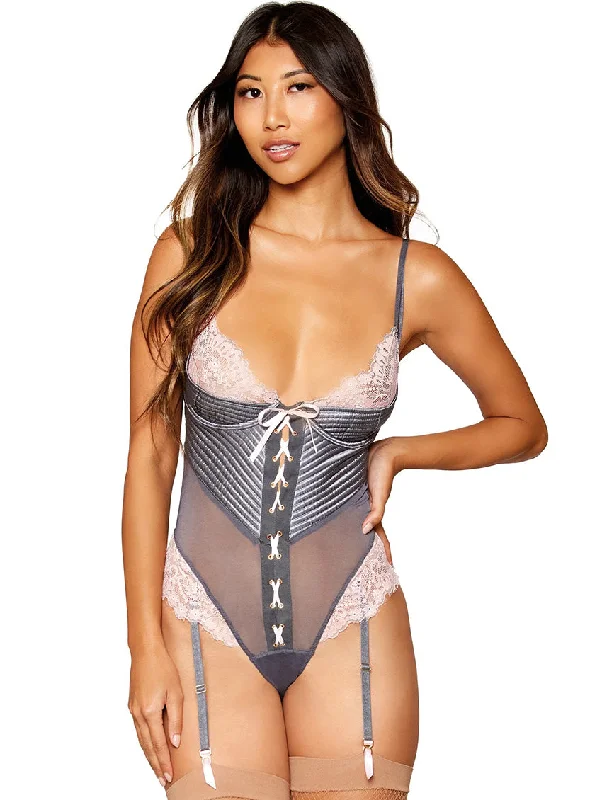 Dreamgirl Satin Mesh and Lace Bodysuit